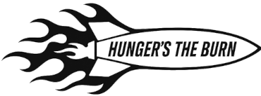 HUNGER'S THE BURN logo — stylized rocket with text